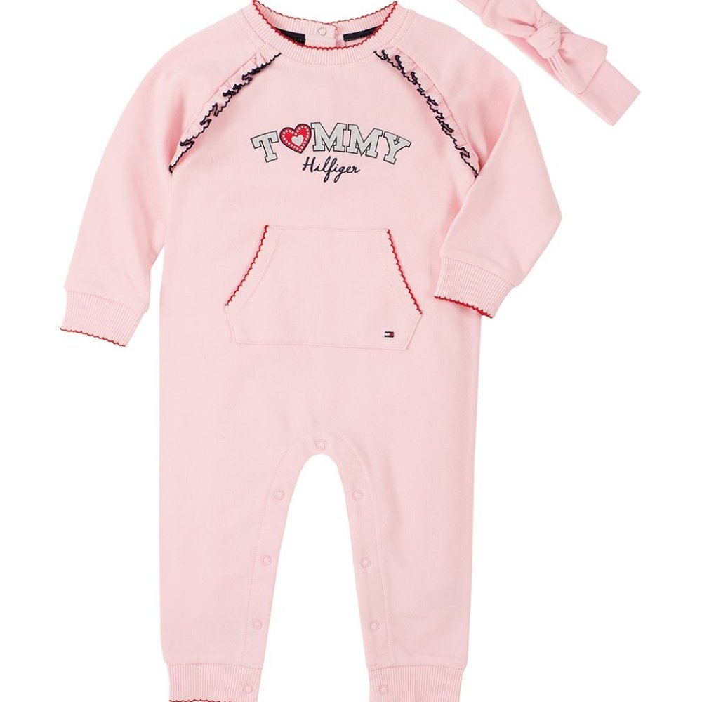 Tommy Hilfiger 2 piece girl romper and head band size 18 months new with tags